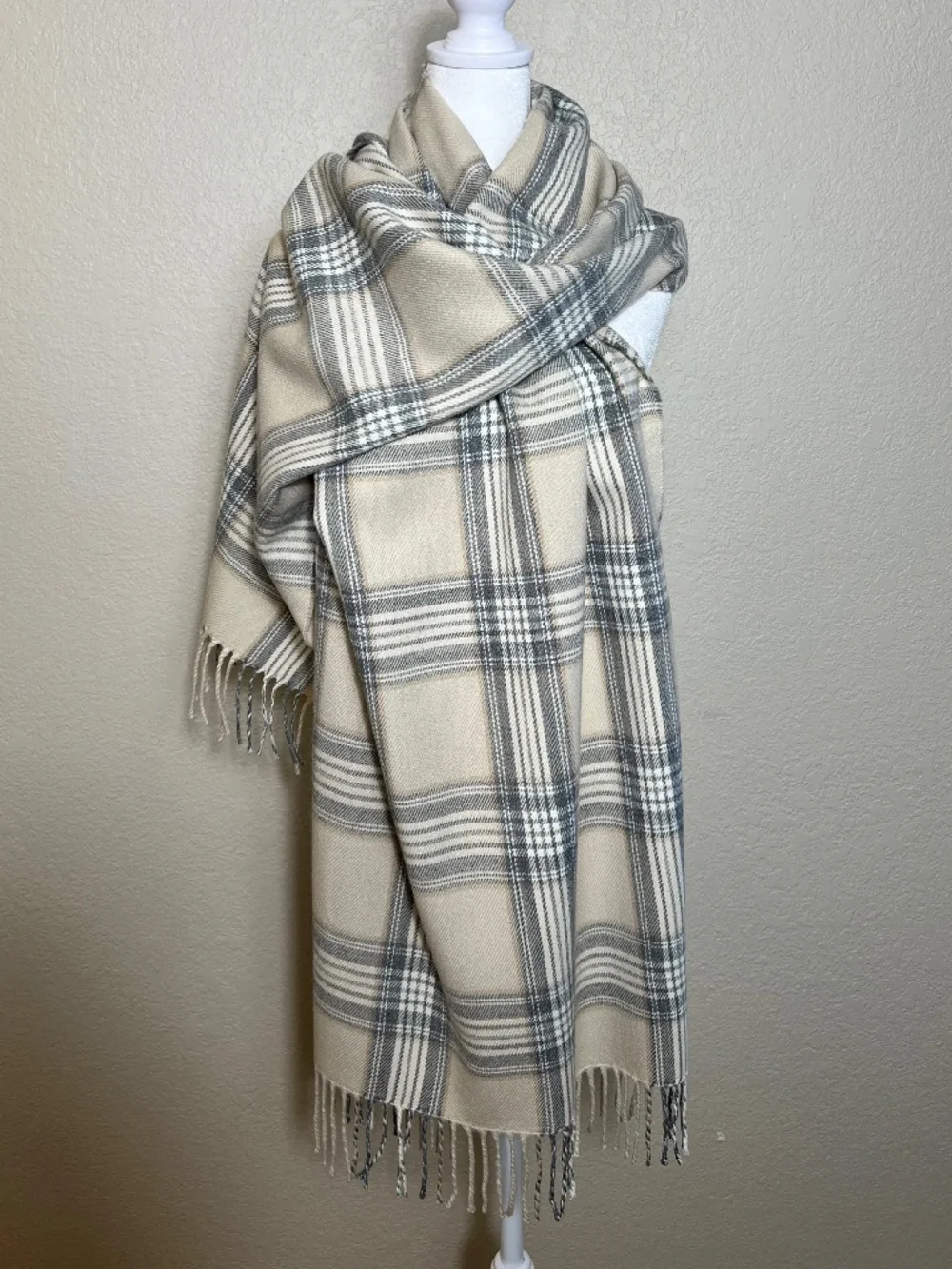 *FIRM PRICE* J. Crew Factory Plaid Fringed Oversized Scarf / Wrap